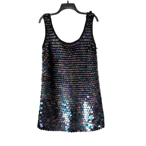 JoosTricot Black Rainbow Sequin Crochet Mini Rave Dress Retro Y2K Mermaid Disco - Picture 3 of 11